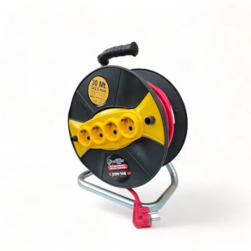 30M Cable Reel Extension Cord 3x2.5mm², 4 Sockets, Overload Protection, Ergonomic Handle