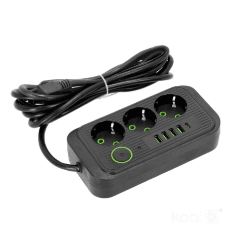 Extension Cord with 3 Sockets, 4 USB Ports, USB-C Port, 3M Cable, 2500W, Surge Protection