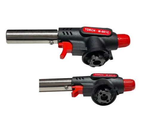 Gas Torch Burner Head with Piezo Ignition – Anti-Flare Flame Nozzle for Butane Gas Canisters