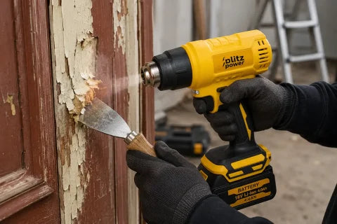 Blitz Power Cordless Heat Gun with 2 Li-Ion Batteries & 2 Nozzles – Fast Heating for Paint Removal, PVC Bending & Heat Shrinking