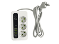 Extension Cord with 3 Sockets, 2 USB Ports, USB-C Port, 3M Cable, 2500W, Grounded Protection