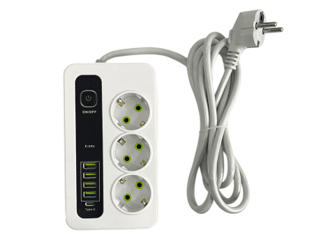 Extension Cord with 3 Sockets, 2 USB Ports, USB-C Port, 3M Cable, 2500W, Grounded Protection