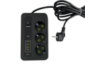 Extension Cord with 3 Sockets, 4 USB Ports, USB-C Port, 3M Cable, 2500W Surge Protection