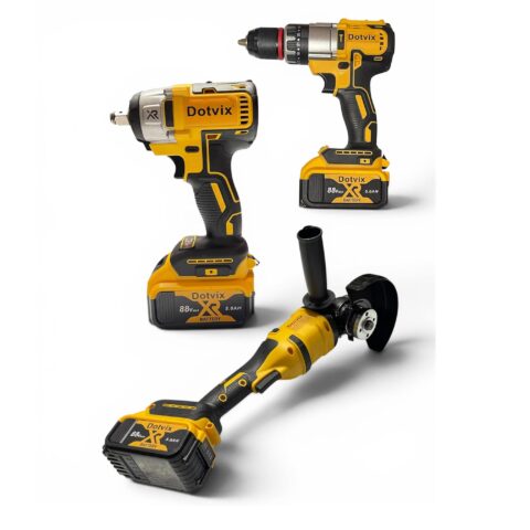 3-in-1 Power Tool Set Drill, Impact Wrench & Angle Grinder with 2x 5.0Ah Li-Ion Batteries