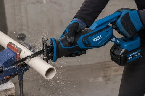 Blitz Power 128V Cordless Reciprocating Saw – 2 Li-Ion Batteries, 4 Blades Included for Wood, Metal & PVC
