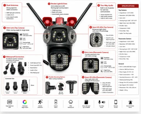 KD-16 6MP PTZ Surveillance Camera – Dual Lens WiFi Security Camera with Auto Tracking, Siren Alarm & Color Night Vision