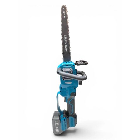 48V Cordless Electric Chainsaw with Telescopic Pole, 12 Inch Blade, 2 Batteries, Tree Pruning Saw