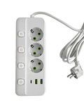 Extension Cord with 3 Sockets, 2 USB Ports, USB-C, 4 Switches, 3M Cable, 2500W Protection