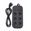 Extension Cord with 6 Schuko Sockets, 6 USB Ports, 3500W, 2m Cable, Surge Protection, Black