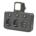2500W Multi-Outlet Adapter with 2 Schuko Sockets, 2 USB-A, 2 USB-C PD, LED Night Light, Black