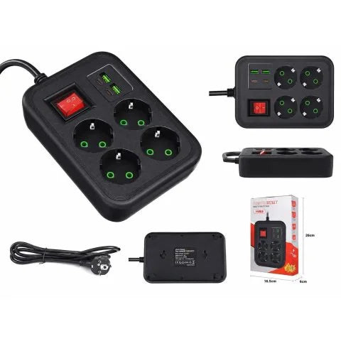 Blitz Power K83 Extension Cord with 4 Schuko Sockets, 2 USB & 2 USB-C Ports, 2500W, 2M Cable, Power Strip with Switch