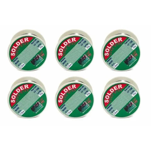 Set of 6 Flux Core Solder Wire Rolls 0.8mm, 50g Each, Electronics Solder for PCB Repairs & Electrical Work