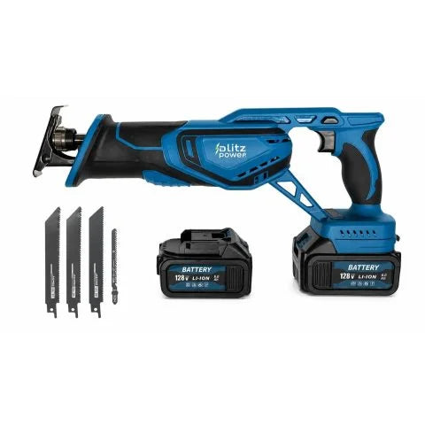 Blitz Power 128V Cordless Reciprocating Saw – 2 Li-Ion Batteries, 4 Blades Included for Wood, Metal & PVC