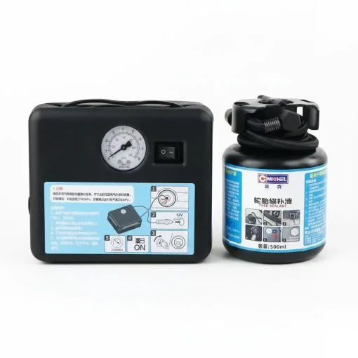 CMICHEL Emergency Tire Repair Kit – 12V Air Compressor with Pressure Gauge, 500ml Sealant Bottle & Carrying Bag | Car, SUV & Vehicle Puncture Repair Kit