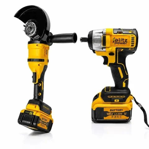 Blitz Power 2-in-1 Cordless Tool Set – 128V Angle Grinder & Impact Wrench with Battery and Fast Charger