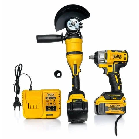 Blitz Power 2-in-1 Cordless Tool Set – 128V Angle Grinder & Impact Wrench with Battery and Fast Charger