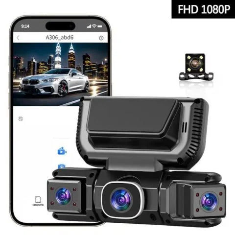 360° WiFi GPS Dash Cam – Front, Rear & Interior Car Camera with Full HD Recording and Night Vision
