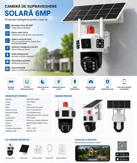 KD-9 6MP Solar PTZ Surveillance Camera – WiFi/4G Security Camera with Light Alarm, Auto Tracking & Night Vision