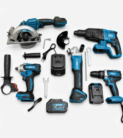 Blitz Power 5-Piece Cordless Power Tool Set – Drill, Rotary Hammer, Angle Grinder, Circular Saw & Impact Wrench with 2×128F 8.0Ah Batteries