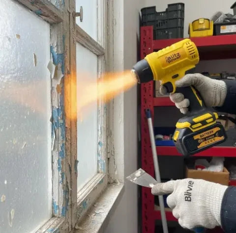 Blitz Power Cordless Heat Gun with 2 Li-Ion Batteries & 2 Nozzles – Fast Heating for Paint Removal, PVC Bending & Heat Shrinking