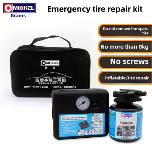 CMICHEL Emergency Tire Repair Kit – 12V Air Compressor with Pressure Gauge, 500ml Sealant Bottle & Carrying Bag | Car, SUV & Vehicle Puncture Repair Kit