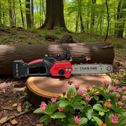 48V Cordless Electric Chainsaw 12 Inch 1000W with 2 Li-Ion Batteries & Chain Lubrication