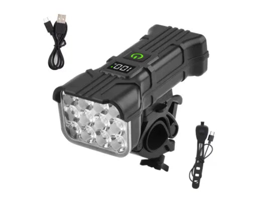LED Bicycle & Electric Scooter Headlight with 12 LEDs, 120dB Horn, Battery Display & 5 Lighting Modes