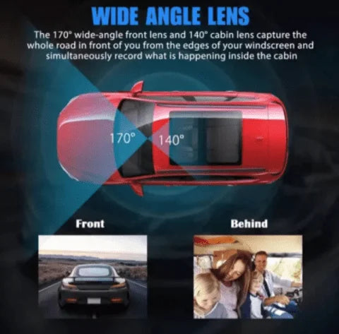 Triple Lens HD Dash Cam 1080P – Front, Rear & Interior Car Camera with Night Vision, Parking Monitor & Motion Detection