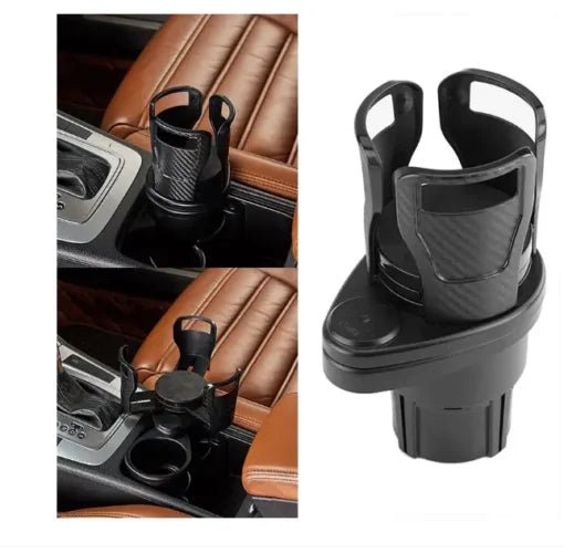 2-in-1 Car Cup Holder Expander with 360° Rotating Base – Adjustable Dual Drink Holder, Anti-Slip Design, Black