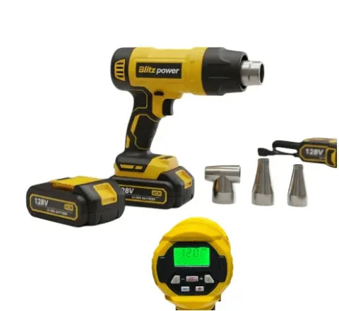 Blitz Power Cordless Heat Gun with 2 Li-Ion Batteries & 2 Nozzles – Fast Heating for Paint Removal, PVC Bending & Heat Shrinking