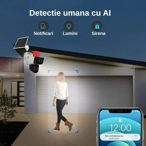 4G Solar PTZ Surveillance Camera Dual Lens 3MP+3MP – 360° Panoramic Security Camera with AI Detection & Night Vision