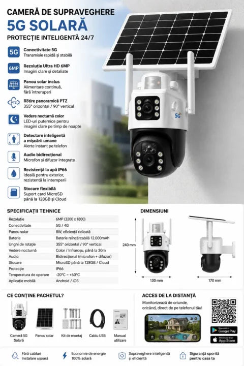 KD-2 6MP Solar PTZ Surveillance Camera – 4G/5G SIM Security Camera with Solar Panel, Auto Tracking & Alarm