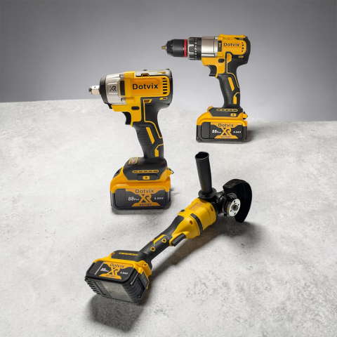 3-in-1 Power Tool Set Drill, Impact Wrench & Angle Grinder with 2x 5.0Ah Li-Ion Batteries