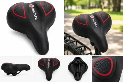 DIANSEA Ergonomic Comfort Bicycle Saddle Black Red Universal Bike Seat for City Trekking E-Bike