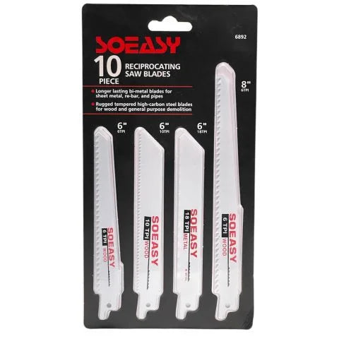 SOEASY 10-Piece Reciprocating Saw Blade Set for Wood & Metal – 6" and 8" Bi-Metal Sabre Saw Blades