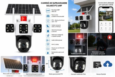 KD-29 6MP Solar PTZ Surveillance Camera – 4 Lens WiFi Security Camera with Light Alarm, Auto Tracking & Night Vision
