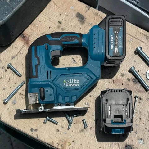 Blitz Power Cordless Jigsaw 128V Li-Ion Battery, Variable Speed, Wood, MDF, Chipboard & PVC Cutting