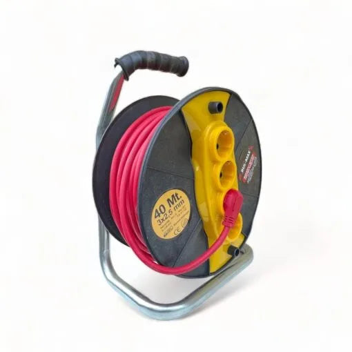 40M Extension Cord Reel with 4 Sockets, 3x2.5mm Cable, Overload Protection & Carry Handle