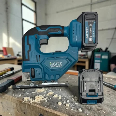 Blitz Power Cordless Jigsaw 128V Li-Ion Battery, Variable Speed, Wood, MDF, Chipboard & PVC Cutting
