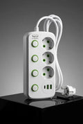 Multifunctional Extension Cord with USB-C, 3 Outlets, 2M Cable, Surge Protection & Individual Switches