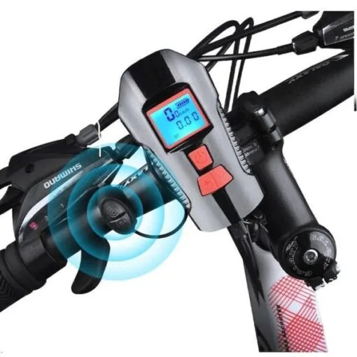 3-LED Bicycle & Scooter Headlight with Speedometer, USB Rechargeable, Detachable Horn, 5 Light Modes & 6 Melodies