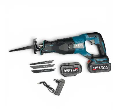 48V Cordless Sabre Saw 3000 RPM with 2 Batteries, 4 Blades, Quick Change Reciprocating Saw
