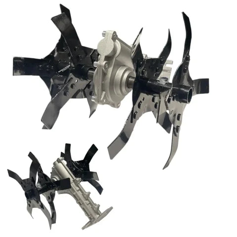 Universal Tiller Cutter Set with Gearbox – 16 Hardened Steel Blades for Motor Hoe & Cultivator Soil Preparation