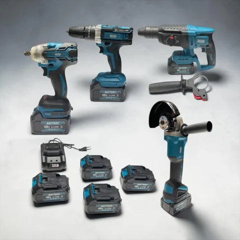 Blitz Power Professional 4-in-1 Cordless Tool Set – Drill Driver, Impact Wrench, Angle Grinder & Rotary Hammer, 128V Li-Ion, 4 Batteries