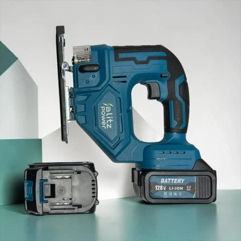 Blitz Power Cordless Jigsaw 128V Li-Ion Battery, Variable Speed, Wood, MDF, Chipboard & PVC Cutting