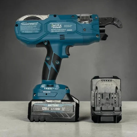 Blitz Power Automatic Rebar Tying Gun 128V – Cordless Rebar Binding Machine with Li-Ion Battery, Adjustable Tightening, for 8-34mm Reinforcement Bars