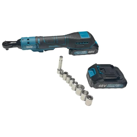 Blitz Power 48V Electric Ratchet Wrench, 2 Batteries, Socket Set, Reversible Cordless Tool