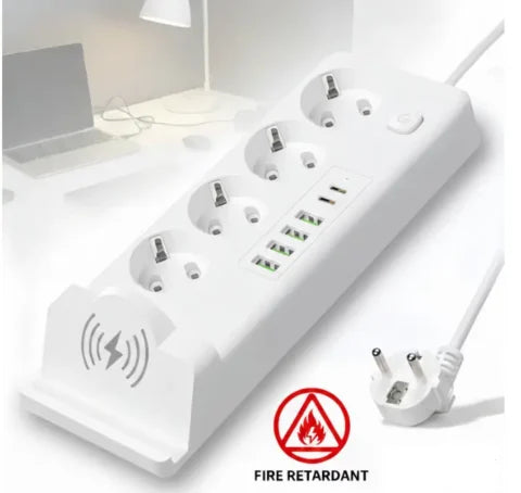 3000W 11-in-1 Extension Cord with Wireless Charging, 4 AC Outlets, USB-C, Surge Protection