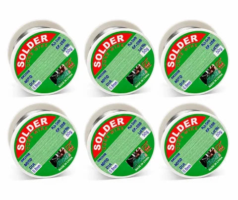 Set of 6 Solder Wire Rolls 0.6mm, 50g Each, Sn40/Pb60 Flux Core Solder for Electronics & Precision Repairs