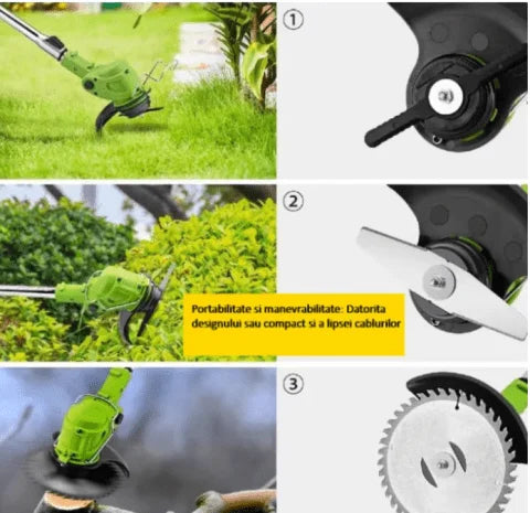 88V Cordless Brush Cutter & Electric Grass Trimmer – 2 Batteries, Complete Blade Set, Rechargeable Garden Weed Cutter